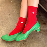 Embroidered Her Socks - Classic Red + Heart