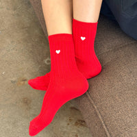 Embroidered Her Socks - Classic Red + Heart