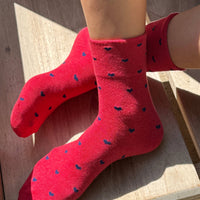 Sneaker Socks - Heart - Tomato / Navy