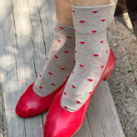 Sneaker Socks - Heart - Latte / Red