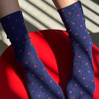 Sneaker Socks Polka Dot - Ink Blue/Red