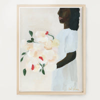 an art print of a black woman holding a bouquet flowers