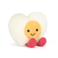 heart shaped boiled egg plush toy with pink sparkly feet jellycat