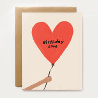 Birthday Greeting card with a red heart balloon and 'Birthday Love' text