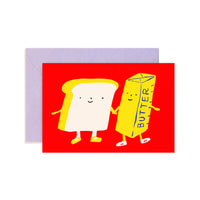 mini note card with bread and butter cartoons