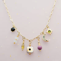 Dainty Flower Beaded Charm Necklace with assorted beads