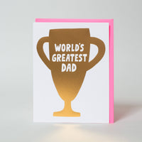 Card with a trophy design and 'World's Greatest Dad' text
