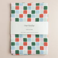 festive colorful tile holiday linen tea towel
