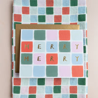Linen Tea Towel - Festive Tile