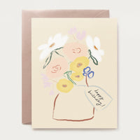 happy birthday card with a vase and florals with a nude envelope