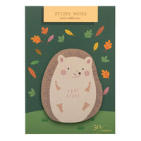 Hedgehog-themed sticky notes with colorful leaves