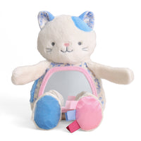 plush kitten toy for babies with a mirror for tummy time