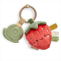 Strawberry-themed teething toy with soft texture and silicone teether
