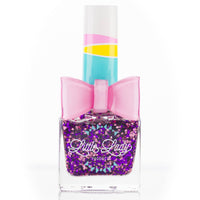 childrens nail polish with dark purple sparkles and blue speckles