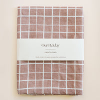 mocha colored loose grid linen tea towel