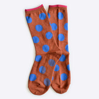 brown and blue polka dot crew socks unisex