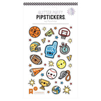 Glitter puffy stickers with sports-themed designs