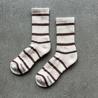 cream and brown striped socks