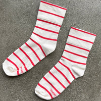 White socks with red stripes