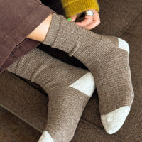 Wool Waffled Socks - Brown / Oatmeal