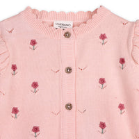 Floral Embroidered Pointelle Knit Baby Cardigan
