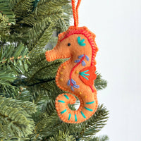 Seahorse Embroidered Wool Ornament