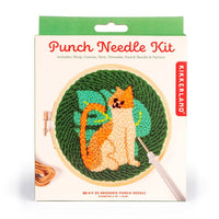 Punch needle kit packaging with a cat design on a white background
