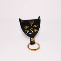 Black cat-shaped leather keychain