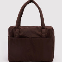 brown carry-on bag with laptop pocket