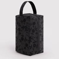 charcoal toiletry bag with black flowers