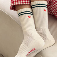 Embroidered Boyfriend Socks - Parchment + Heart