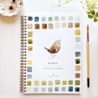 watercolor workbook with bird prompts