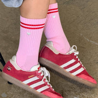 Embroidered Boyfriend Socks - Amour Pink + Heart