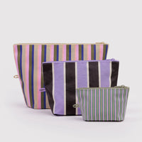 three pouch sets with colorful stripes