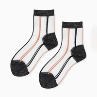 sheer bklack and peach crew socks