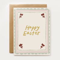 Easter card with 'Happy Easter' text with pastel colors and florals