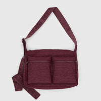 Maroon shoulder bag with multiple pockets