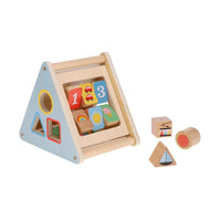 Wooden shape sorter with colorful shapes and numbers