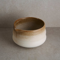 Ceramic matcha bowl with brown and white gradient