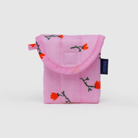 pink puffy earbuds case with wildflower pattern baggu