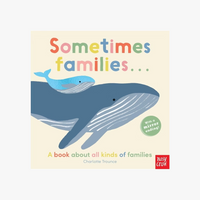 Book cover with a whale and baby whale illustration and colorful text on a beige background