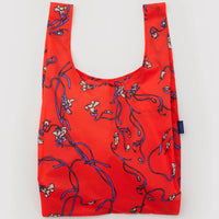 red snapdragon themed reusable bag