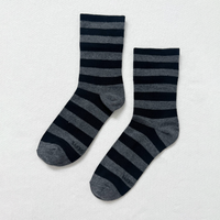 striped charcoal and black socks
