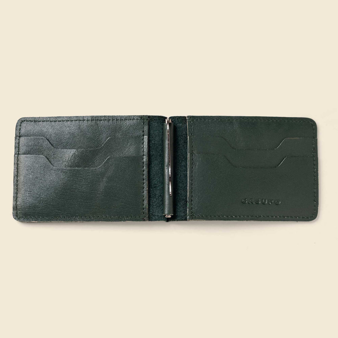 RFID Leather Money Clip Wallet - Olive Green