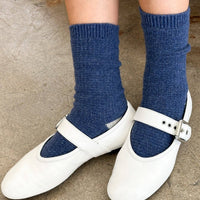 Wool Waffled Socks - Denim / Stone