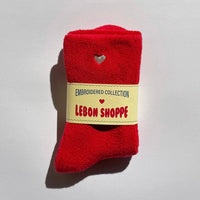 Embroidered Cloud Socks - Red + Heart