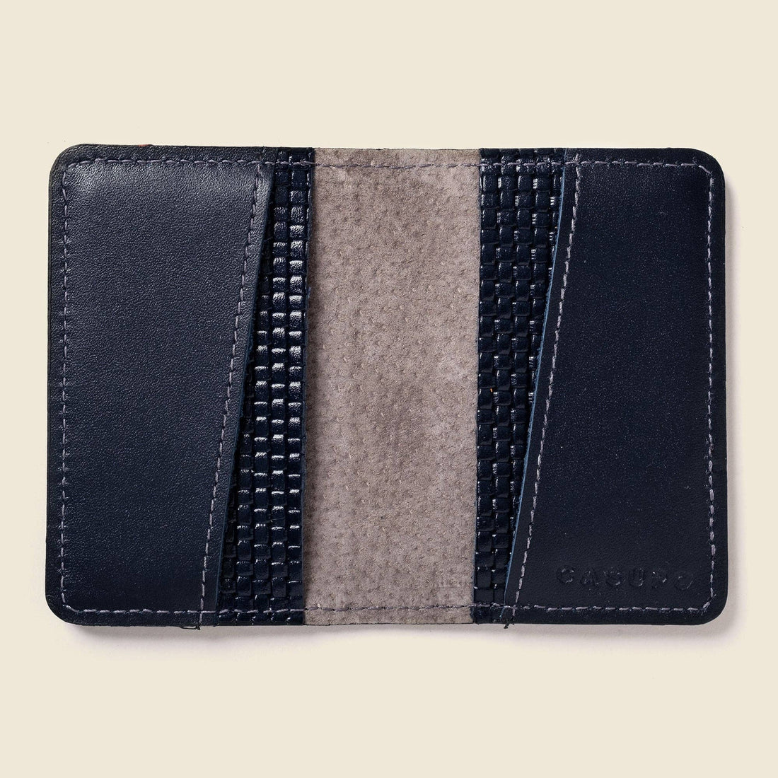 RFID Leather Bifold Wallet - Navy Woven