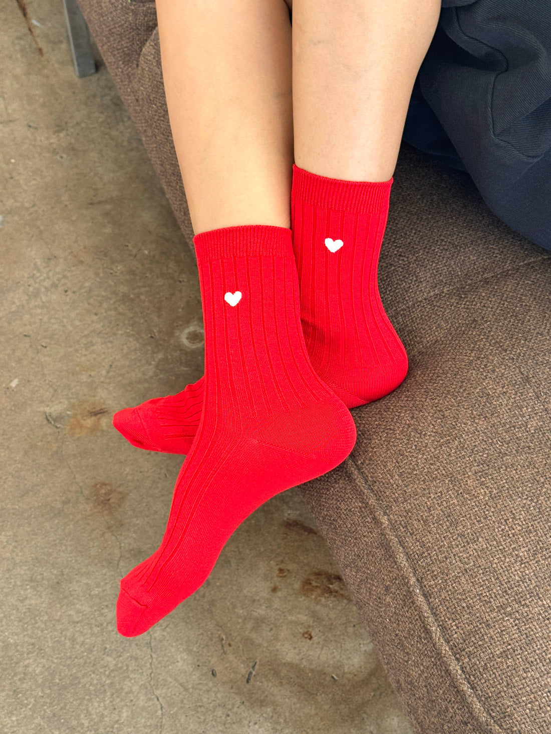Embroidered Her Socks - Classic Red + Heart