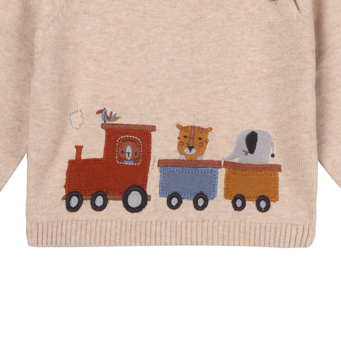 Animal Train Applique Sweater Knit Baby Pullover