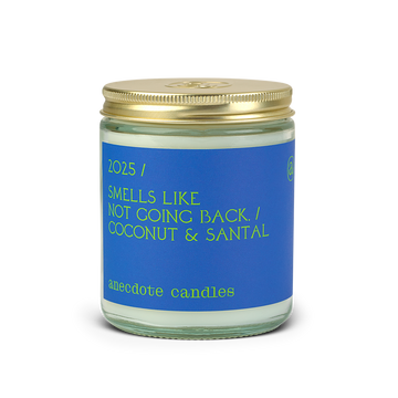 2025 themed candle with coconut and santal scent notes 